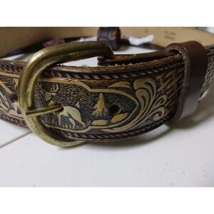 Men's Celtic tooled  leather belt Western design personalized buckled